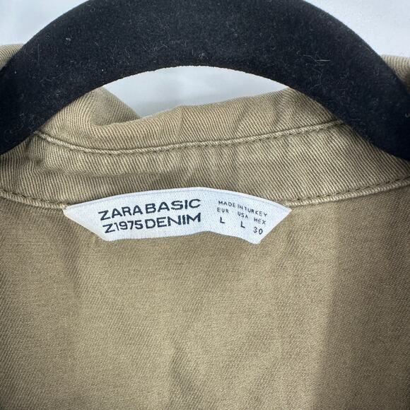 Zara Basic Cotton Army Green Long Sleeve Button Front Shirt Dress Womens Large - Picture 6 of 11